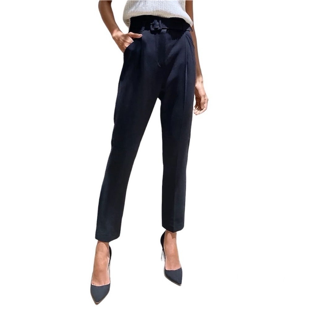 Aritzia Babaton Encore Pant Black High-Rise Belted Trouser Sz 8